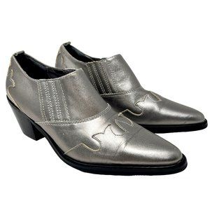 MARKON Silver Western Low Ankle Booties Womens Size 6 Stacked Cowboy Heel
